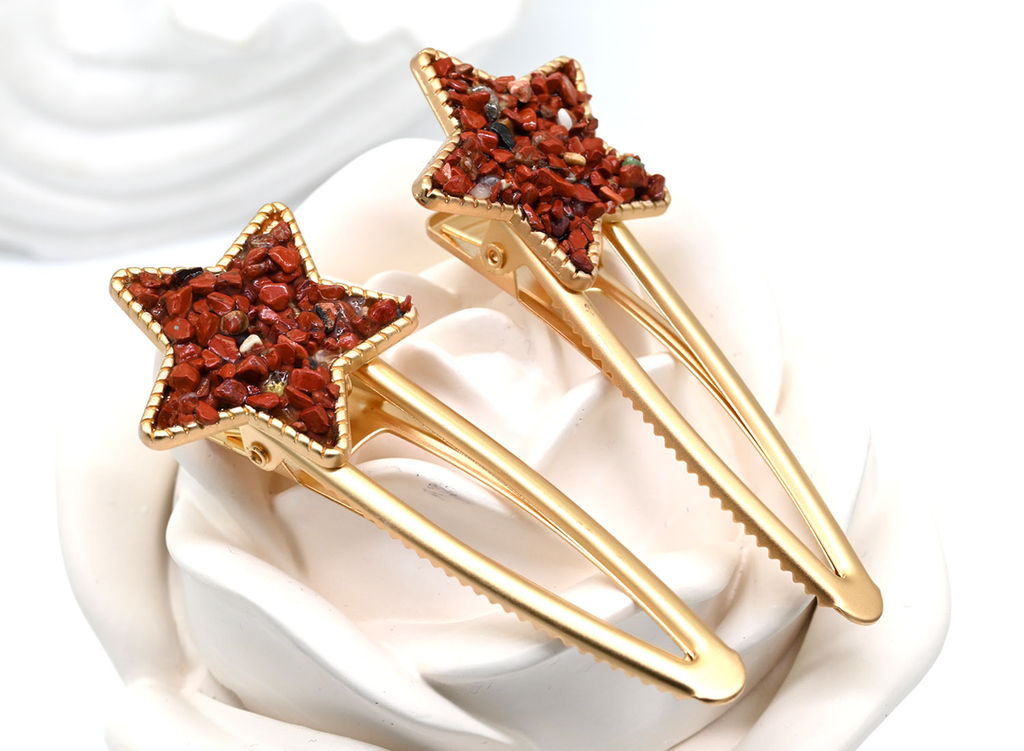 Заколка зажим Звезда с яшмой красной 7,5*3*1,8см