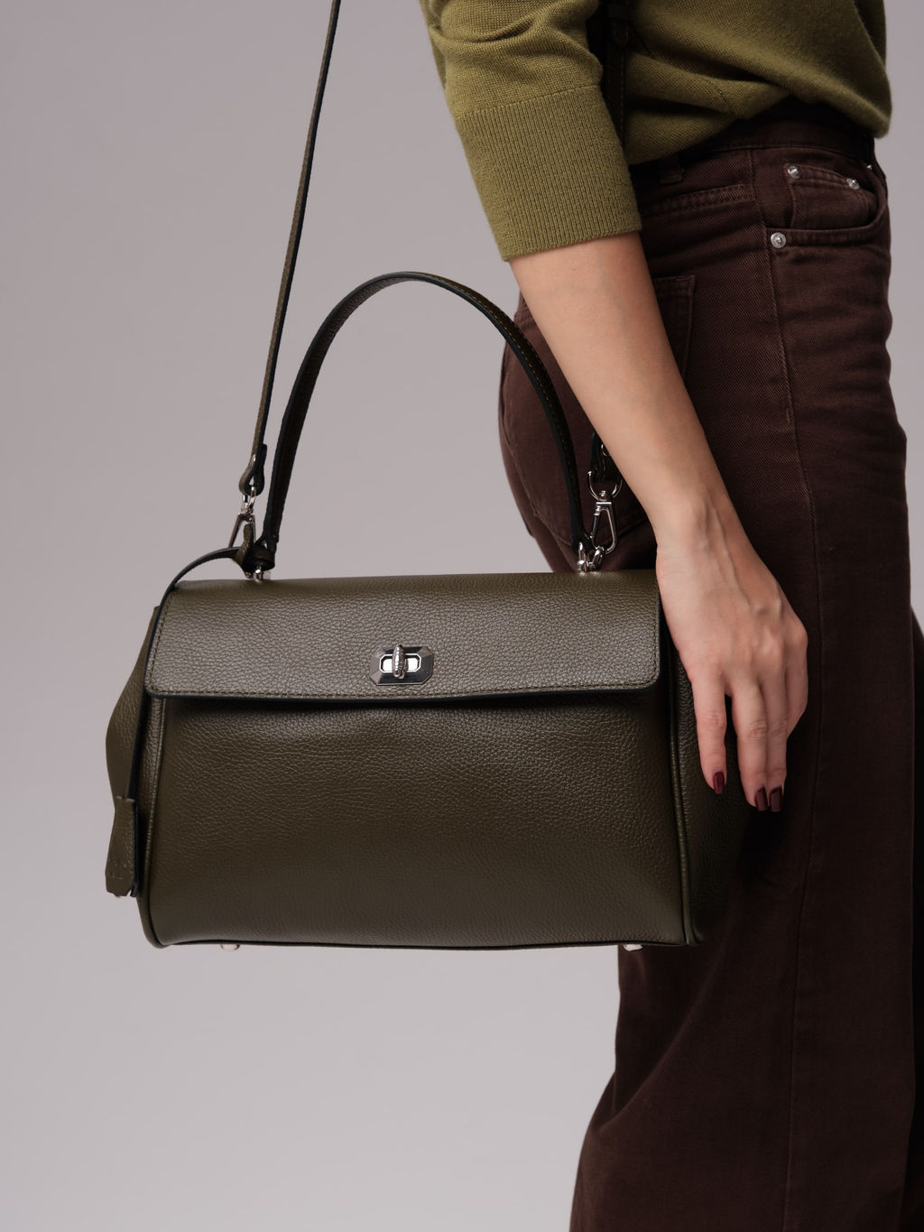 Кожаная сумка Nadi DBR 31356 олива  фото 5