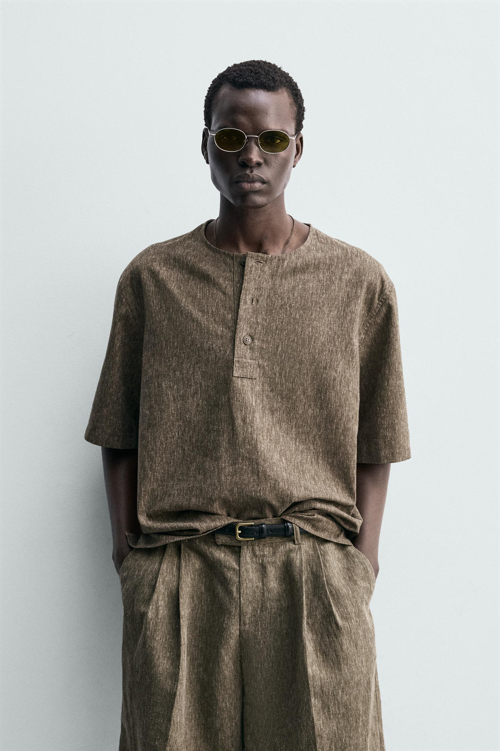 CAMISA POLO CON LINO / Khaki - Zara фото 2