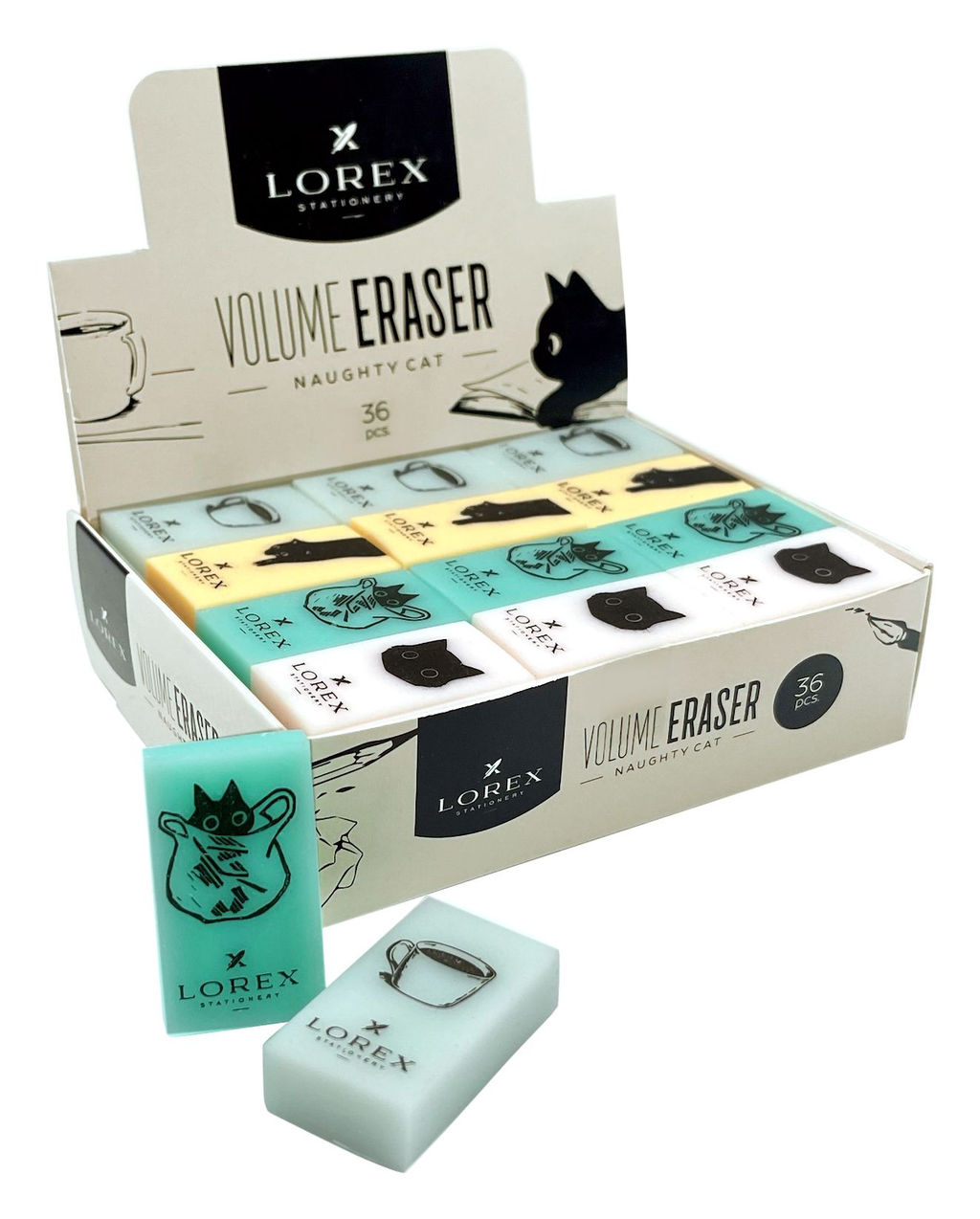 Цена за 5 шт. Ластик LOREX VOLUME ERASER NAUGHTY CAT ПВХ 35х21х10 мм прямоугольный, ассорти, мягкий, инд...