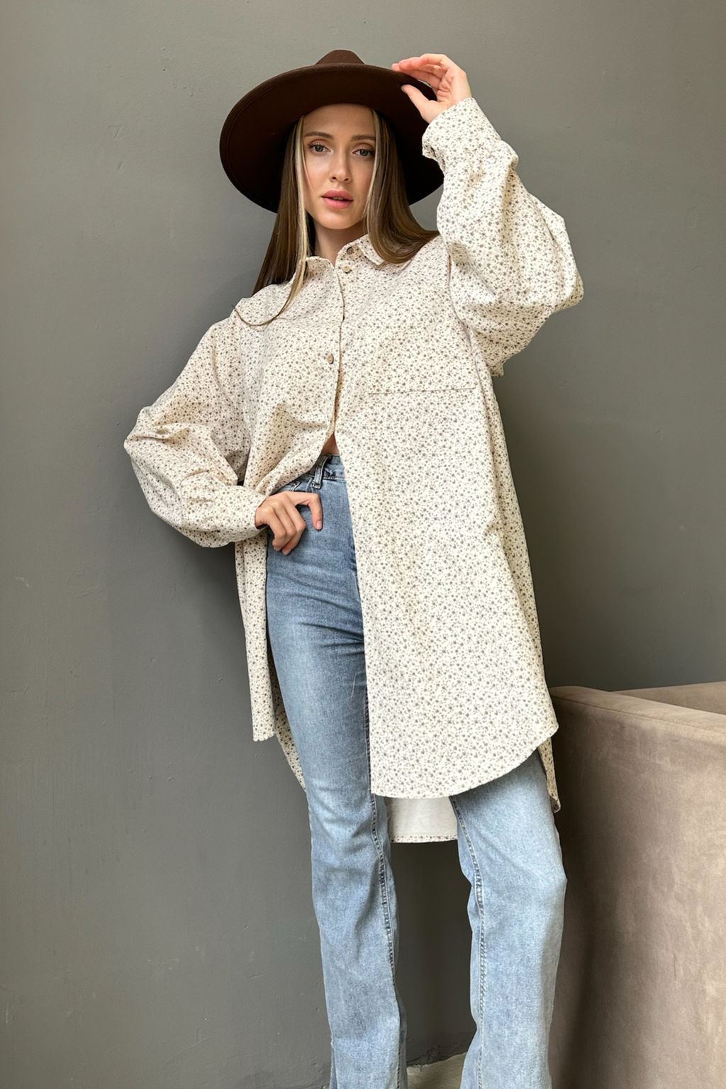 Рубашка женская HUG077/02/Молочный, коричневый - Rise фото 2