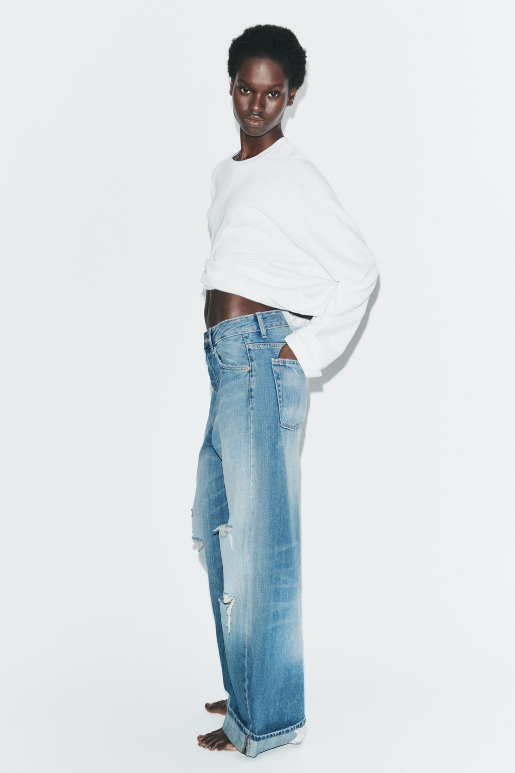 TRF RIPPED BAGGY FOLDED JEANS - Zara фото 17