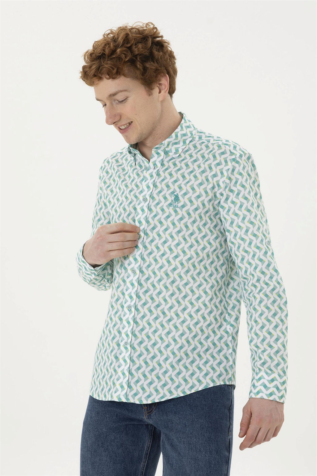 Мужская мятная рубашка с длинным рукавом - U.s. polo assn фото 3