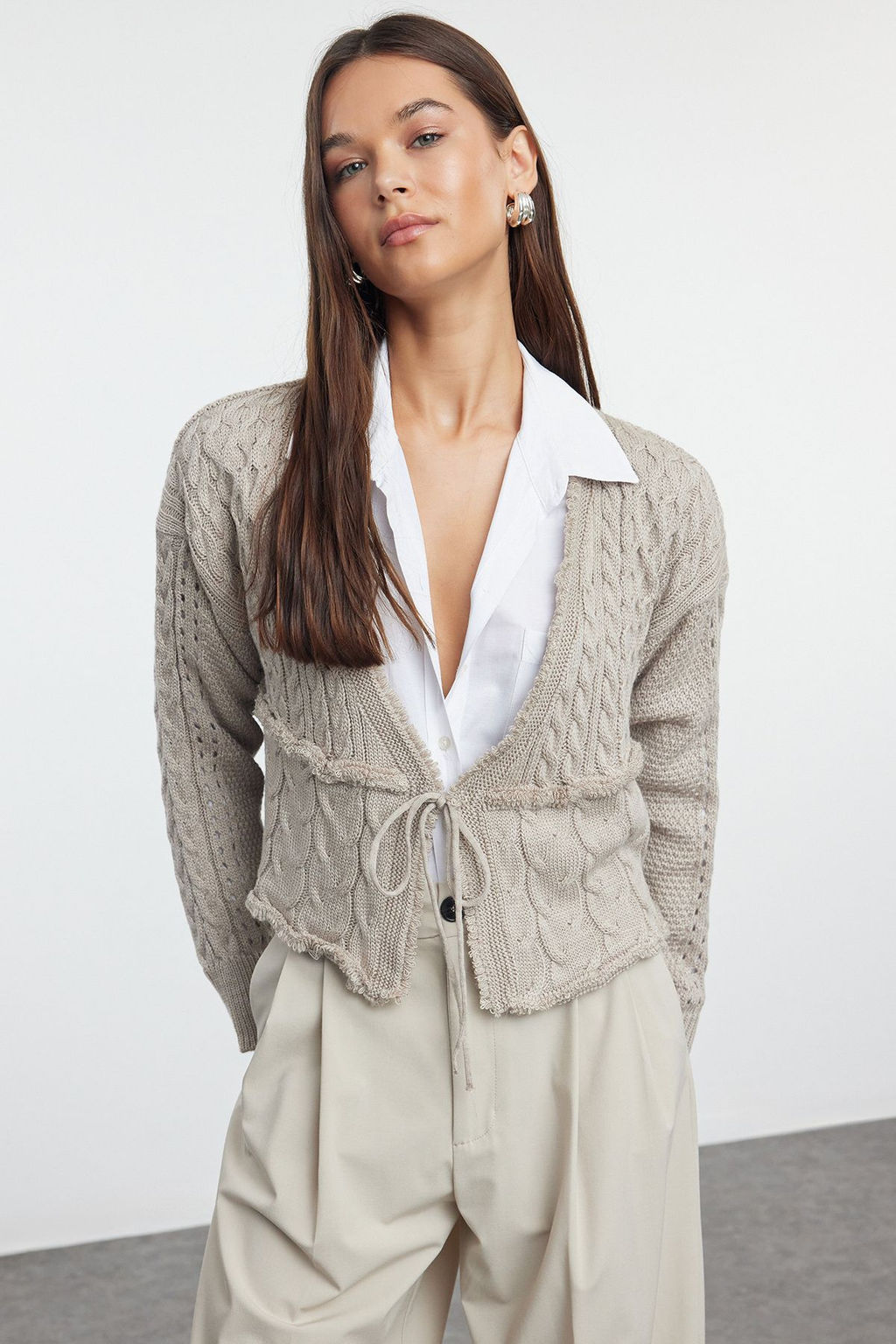 Bej Crop Baglama Detayl? Triko H?rka TWOAW25HI00060