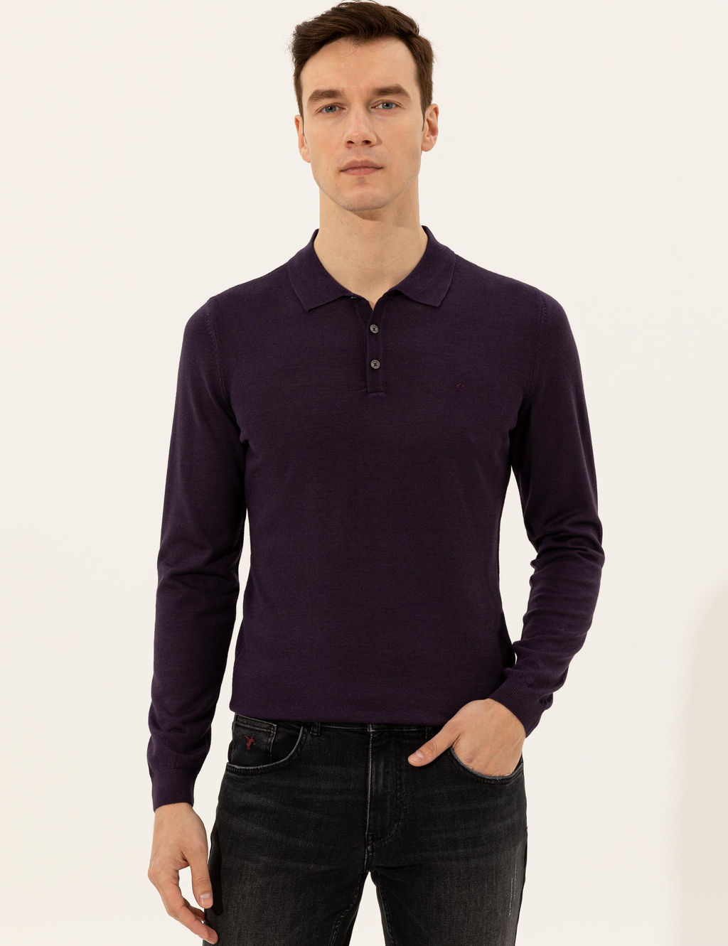 Mor Slim Fit Polo Yaka Basic Triko Kazak - Cacharel фото 3
