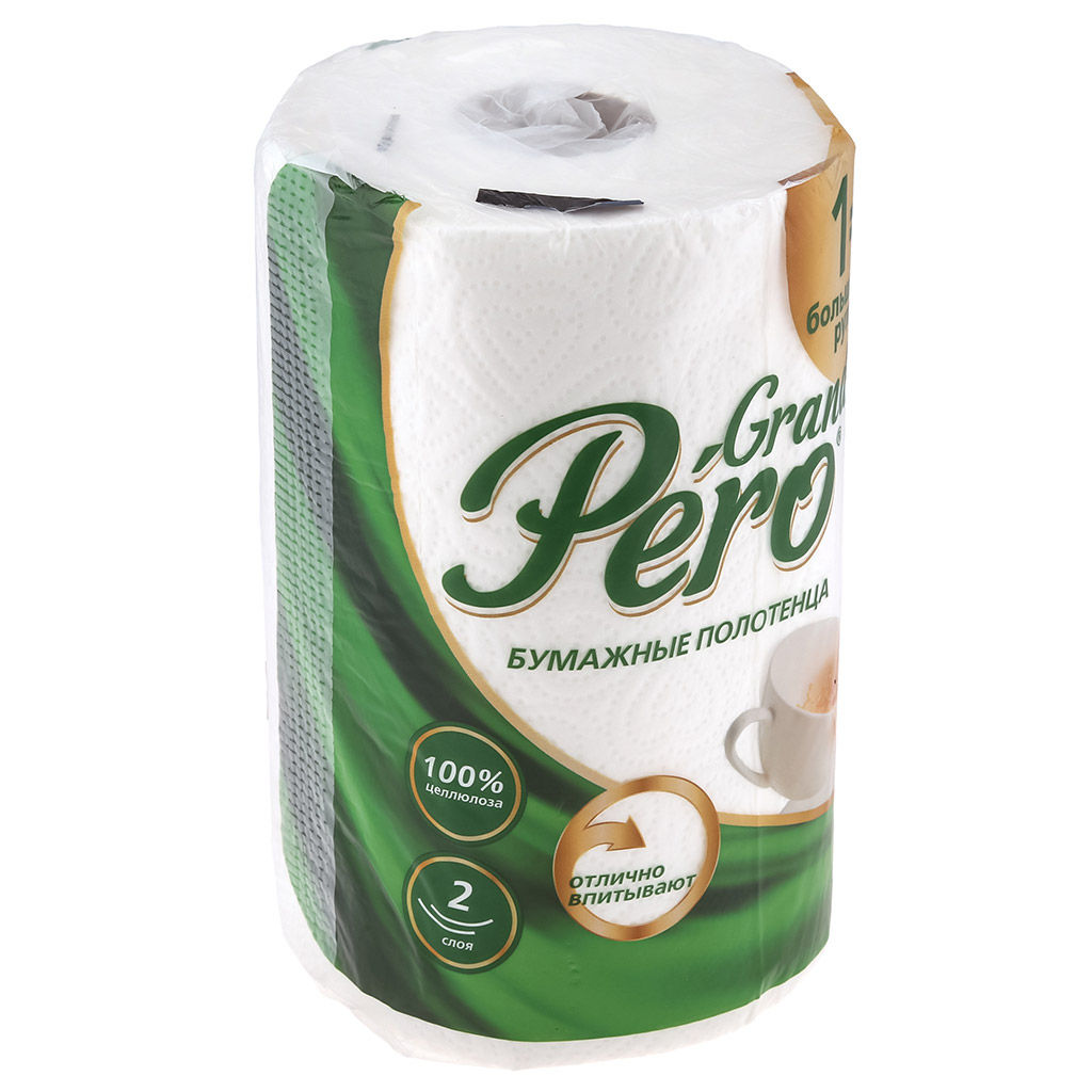 Полотенце бумажное 2-х слойное Grand Pero 1 рулон, 44м, размер листа 23х12,5см, белый (Россия) - Домашняя мода фото 3
