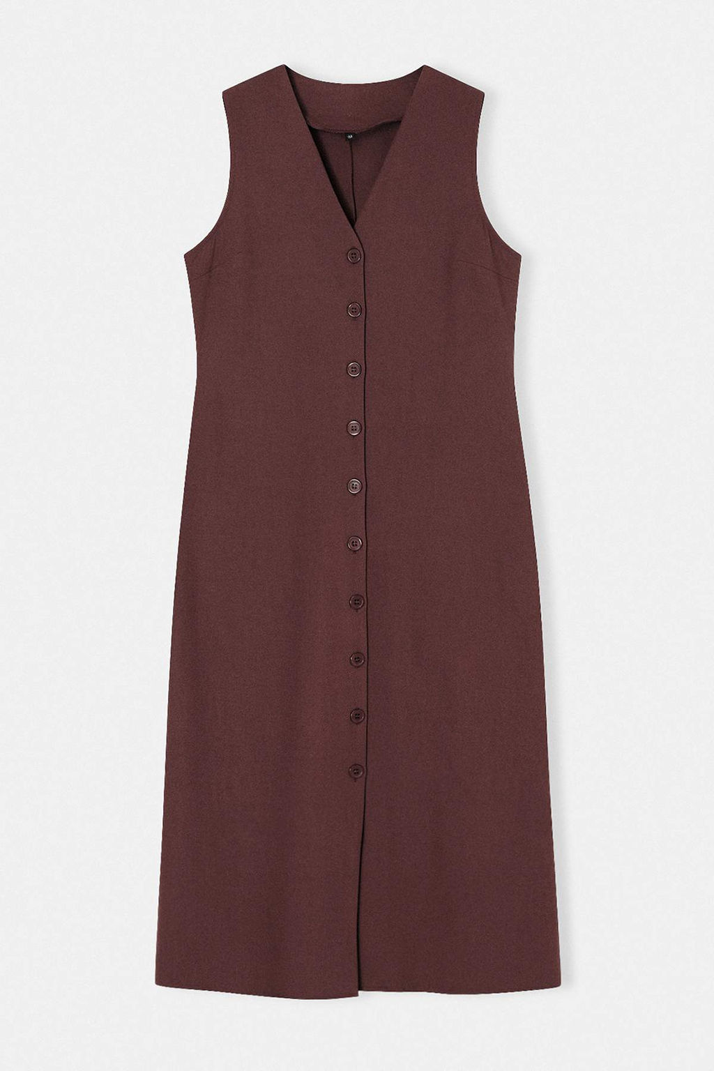 Kahverengi Duz Dugmeli Midi Dokuma Elbise TWOSS25EL00651