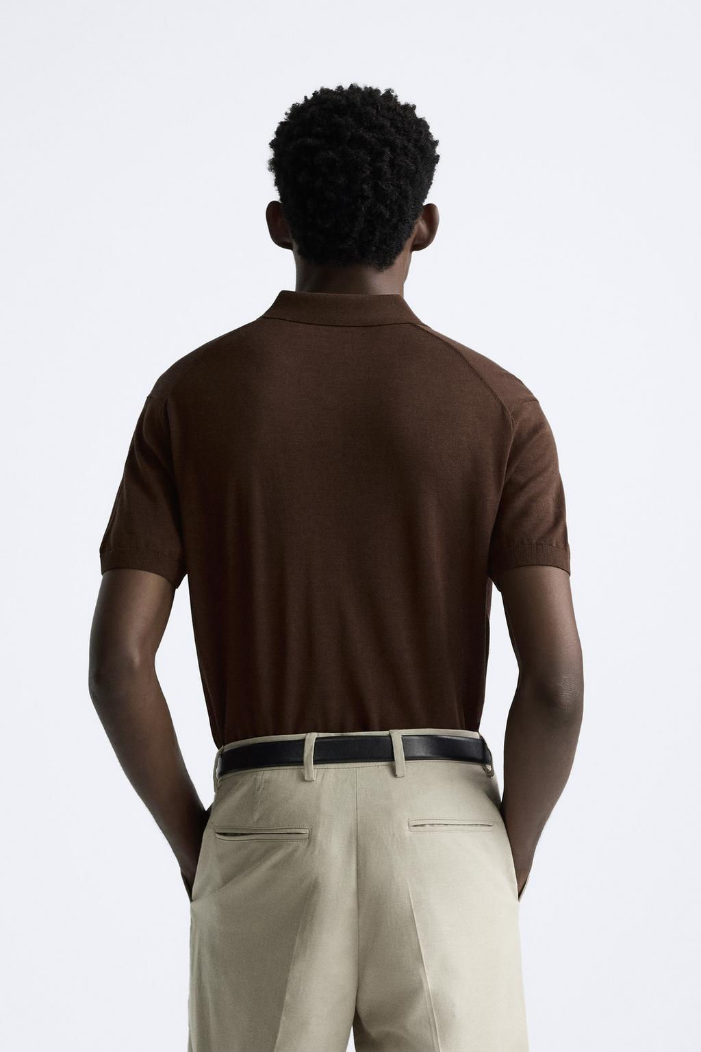 COTTON AND SILK KNIT POLO SHIRT - Zara фото 26