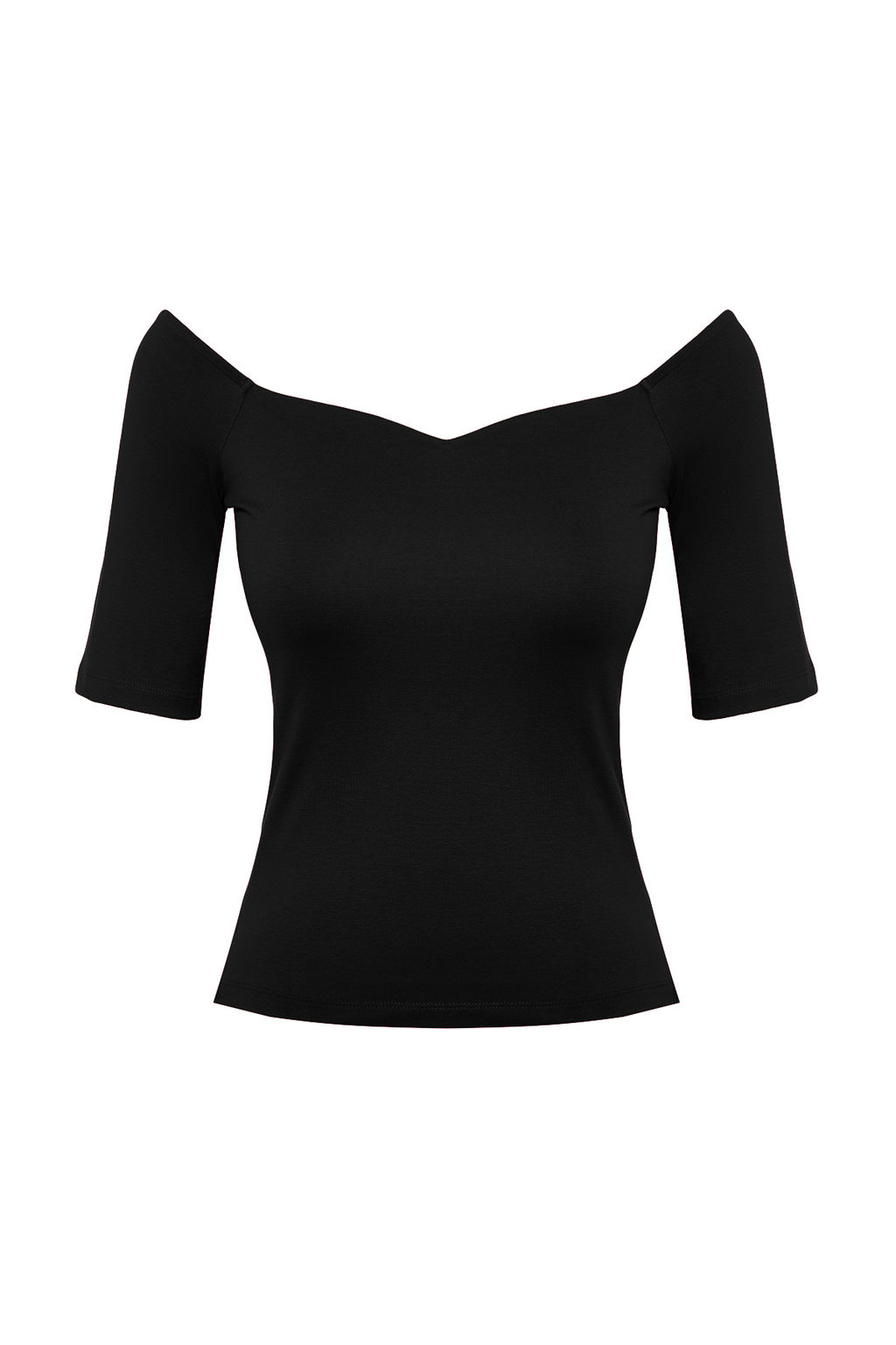 Siyah Kalp Yaka K?sa Kollu Regular/Normal Kal?p Orme Bluz TWOSS24BZ00561 - Trendyolmilla фото 7