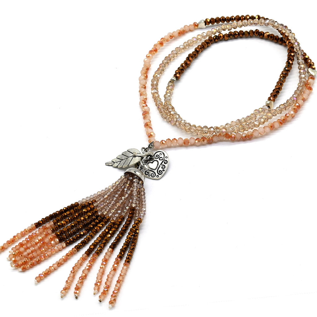 Бусы из циркона с подвеской "Кисточка" из 12нитей цв.медно-рыжий, 86см