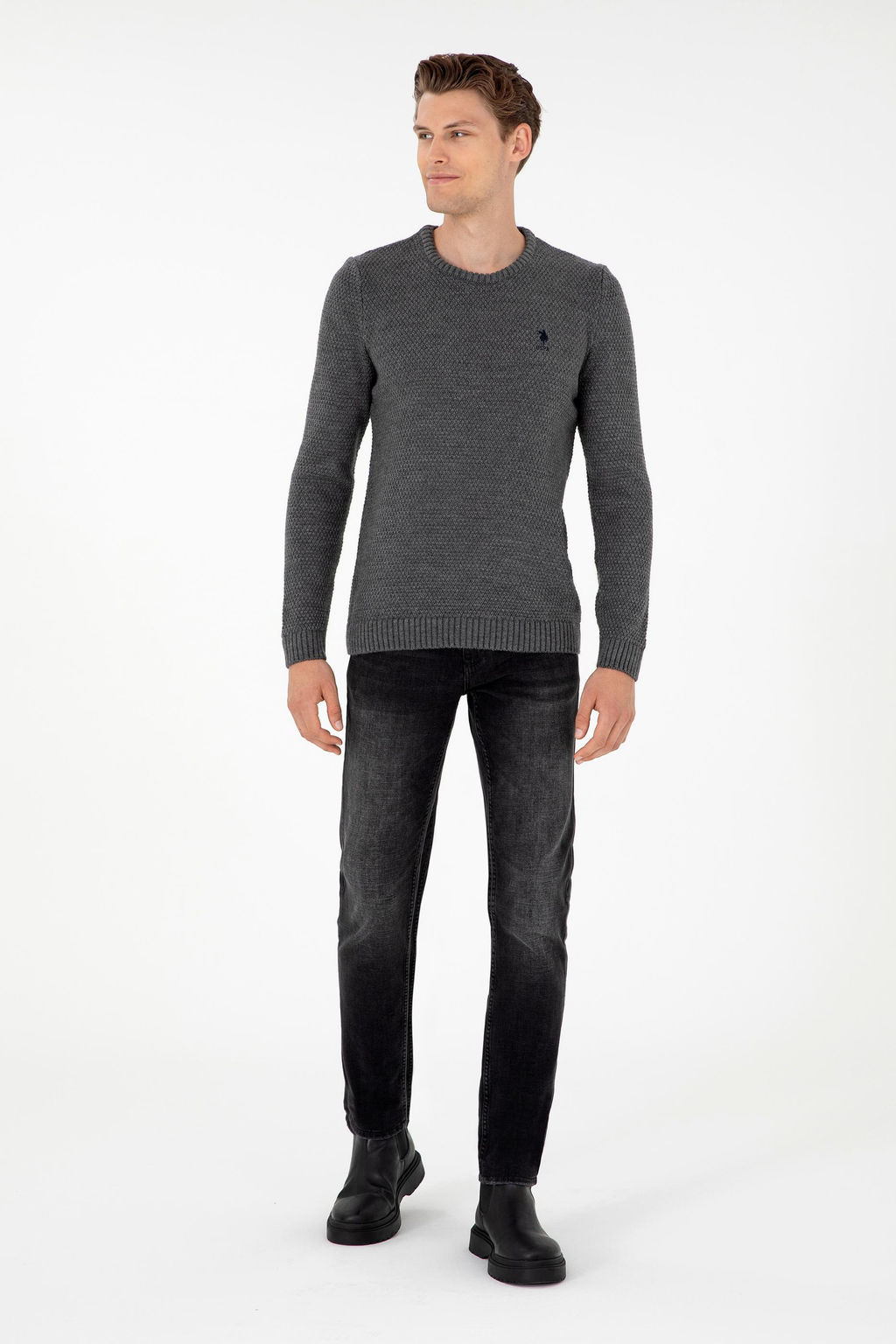Мужской серый меланжевый свитер Неожиданная скидка в корзине - U.s. polo assn фото 4