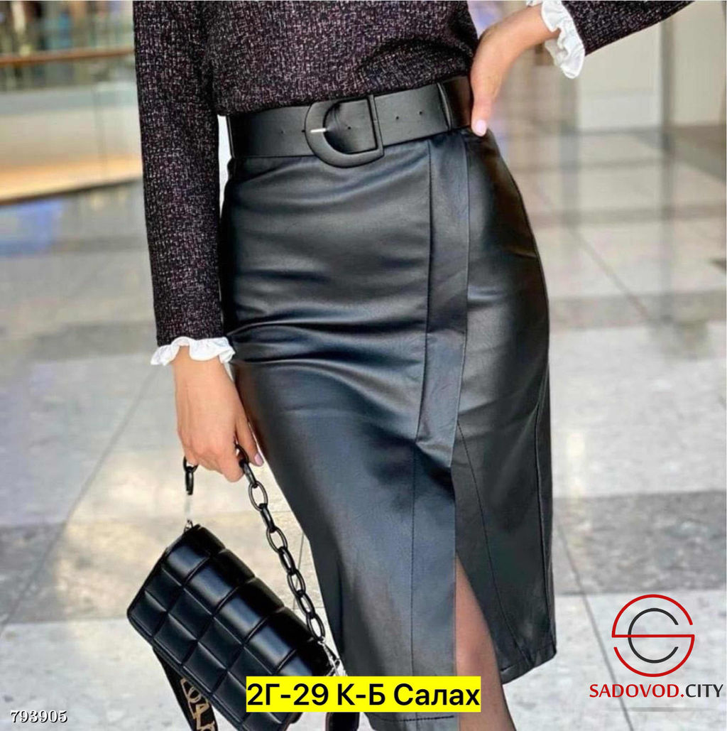 Юбка кожаная миди с разрезом - Bruno фото 3