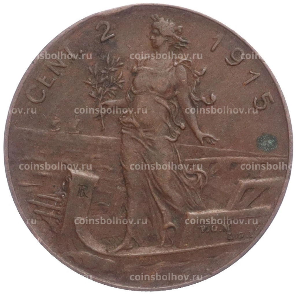 Монета 2 чентезимо 1915 года Италия