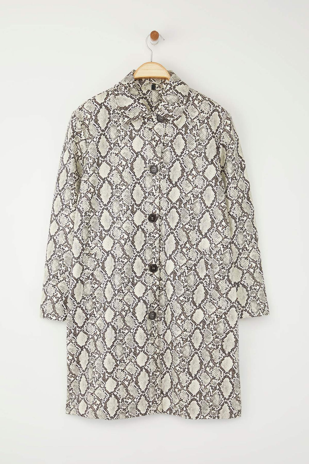 Cok Renkli Y?lan Desenli Suni Deri Mono Kapama Oversize Uzun Trenckot TWOAW26TR00003