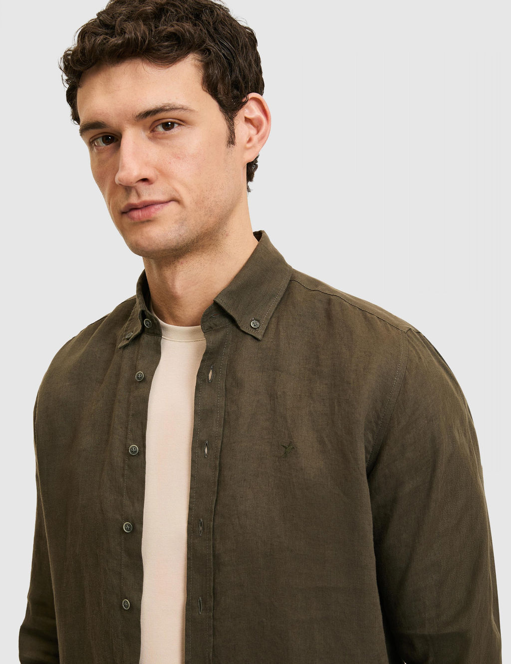 Koyu Haki Regular Fit %100 Keten G_mlek