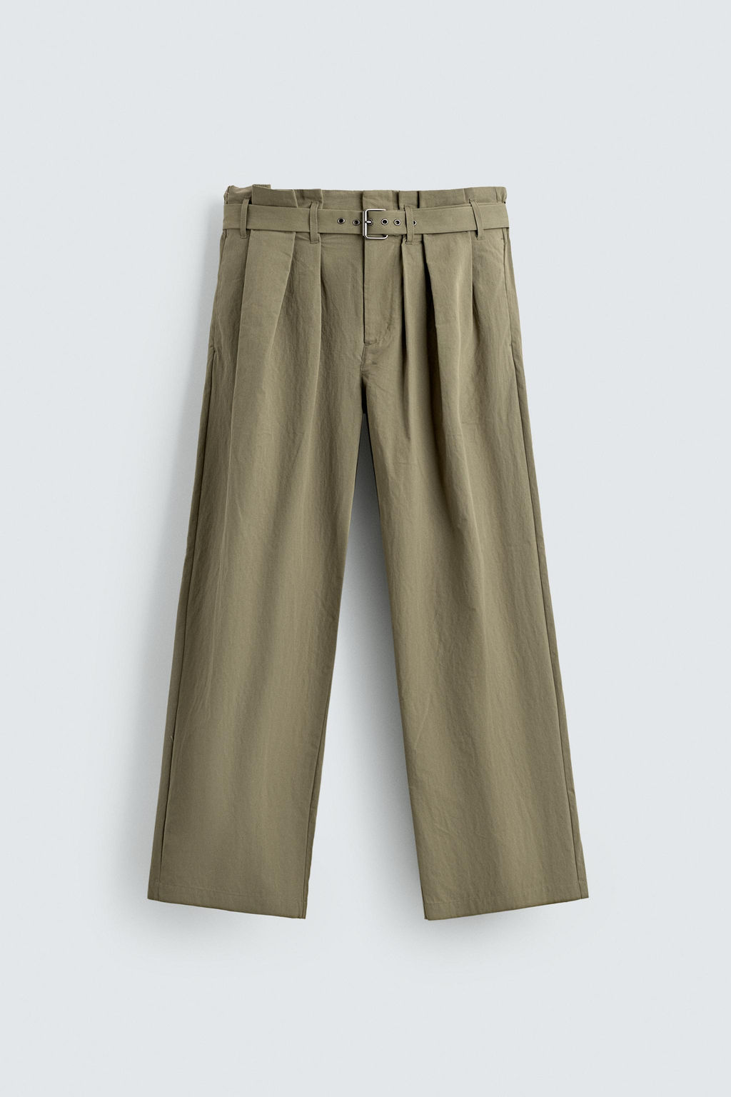 PANTAL?N WIDE FIT PLIEGUES CINTUR?N / Verde fl?or - Zara фото 8