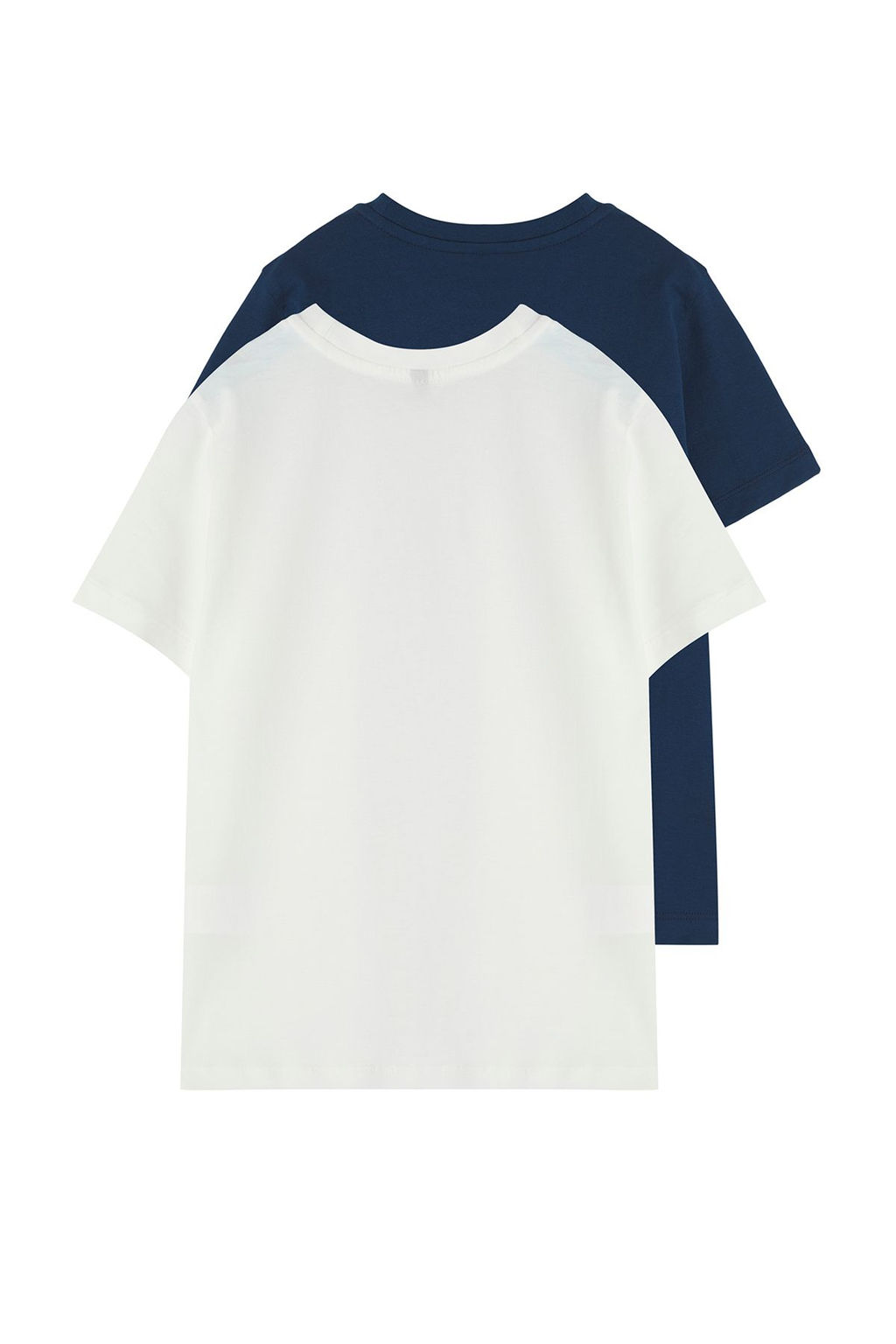 Lacivert-Ekru 2li Unisex %100 Pamuk Basic Regular Kal?p K?sa Kol Orme T-Shirt TKDSS25TS00009 - Trendyolmilla фото 7