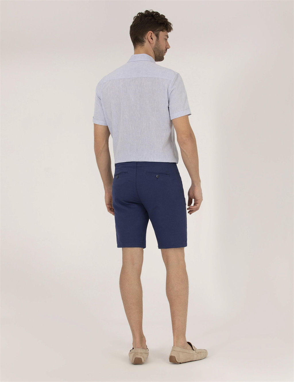 _ndigo Slim Fit Keten Kar___ml_ Bermuda _ort