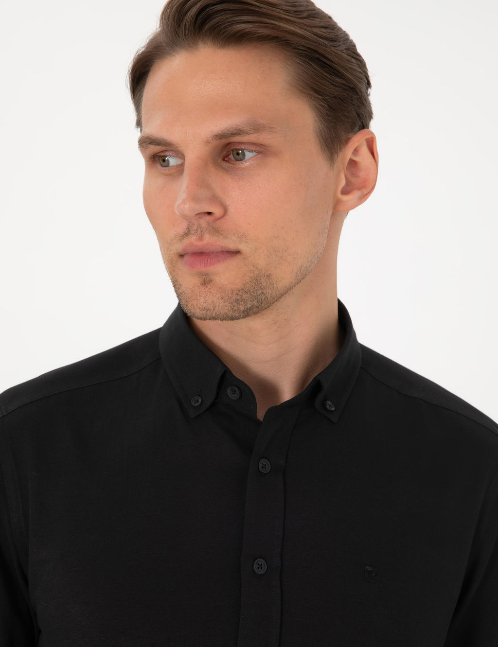 Siyah Oxford Slim Fit Kolay _t_lenebilir G_mlek