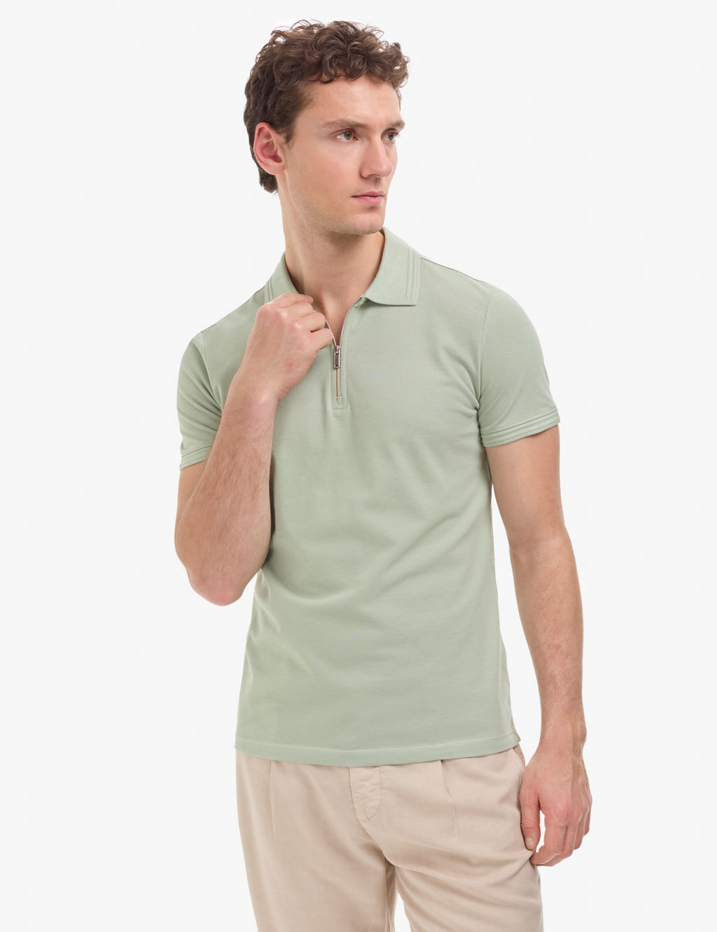 _a_la Slim Fit %100 Pamuk K_vr_lmaz Fermuarl_ Polo Yaka Basic Ti__rt