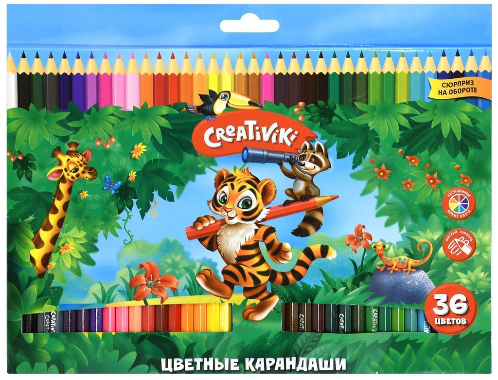 Набор цветных карандашей Creativiki 36 цв. шестигранные, деревянные, в картонной упаковке