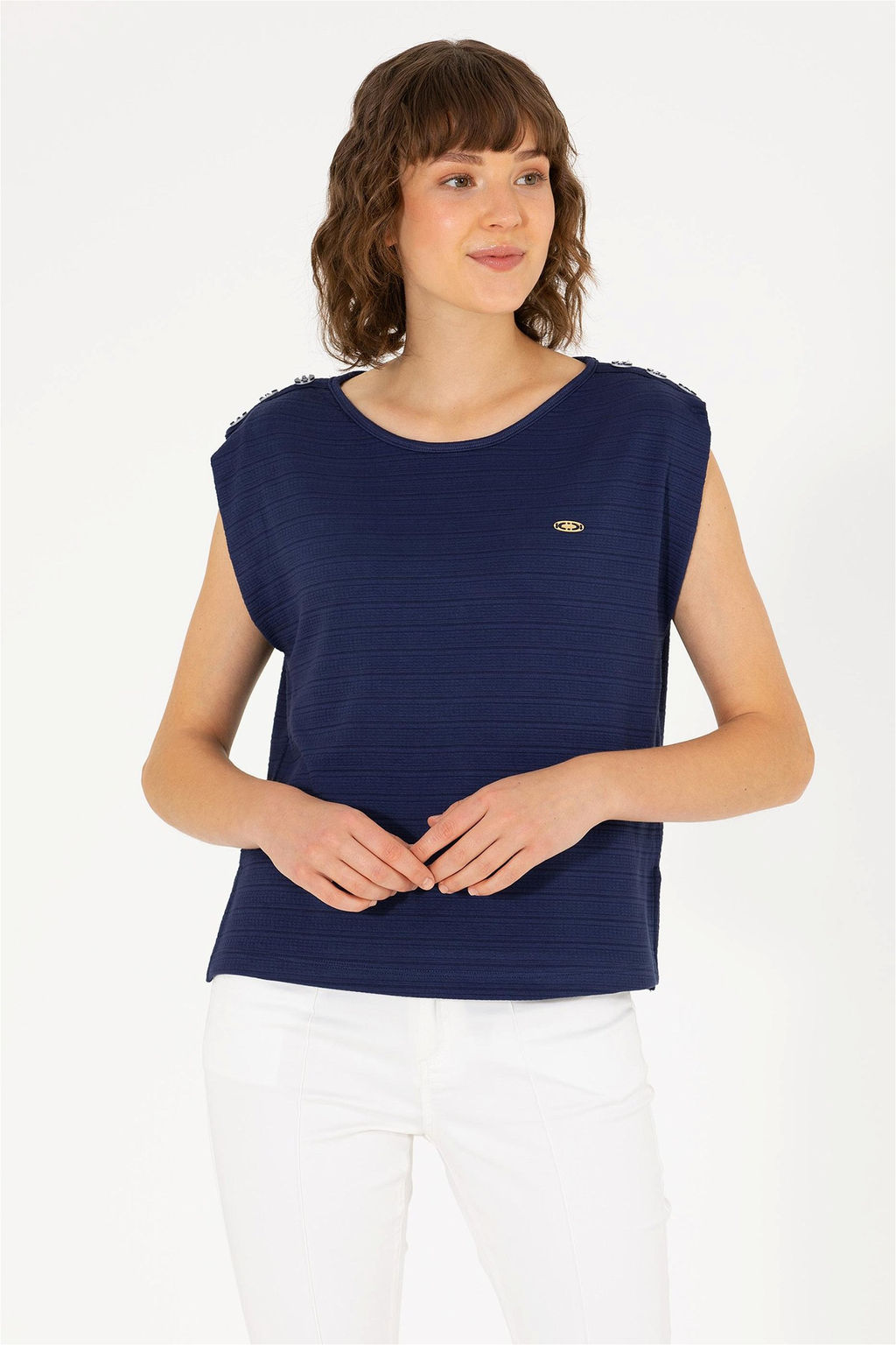 Женская темно-синяя футболка без рукавов с круглым вырезом Неожиданная скидка в корзине - U.s. polo assn фото 2