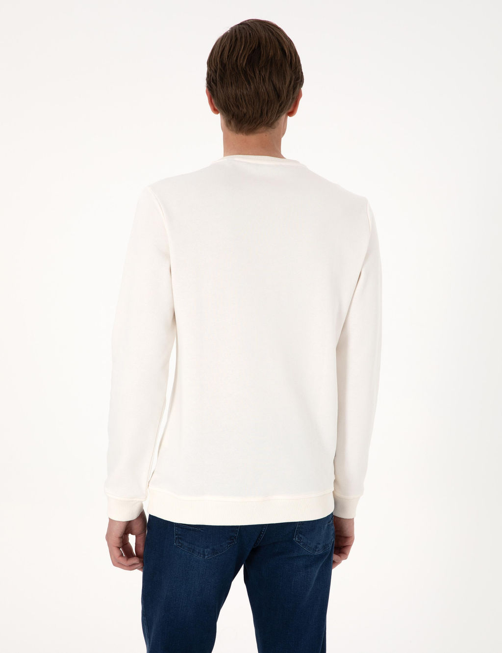Ekru 3 _plik Regular Fit Bisiklet Yaka Basic Sweatshirt