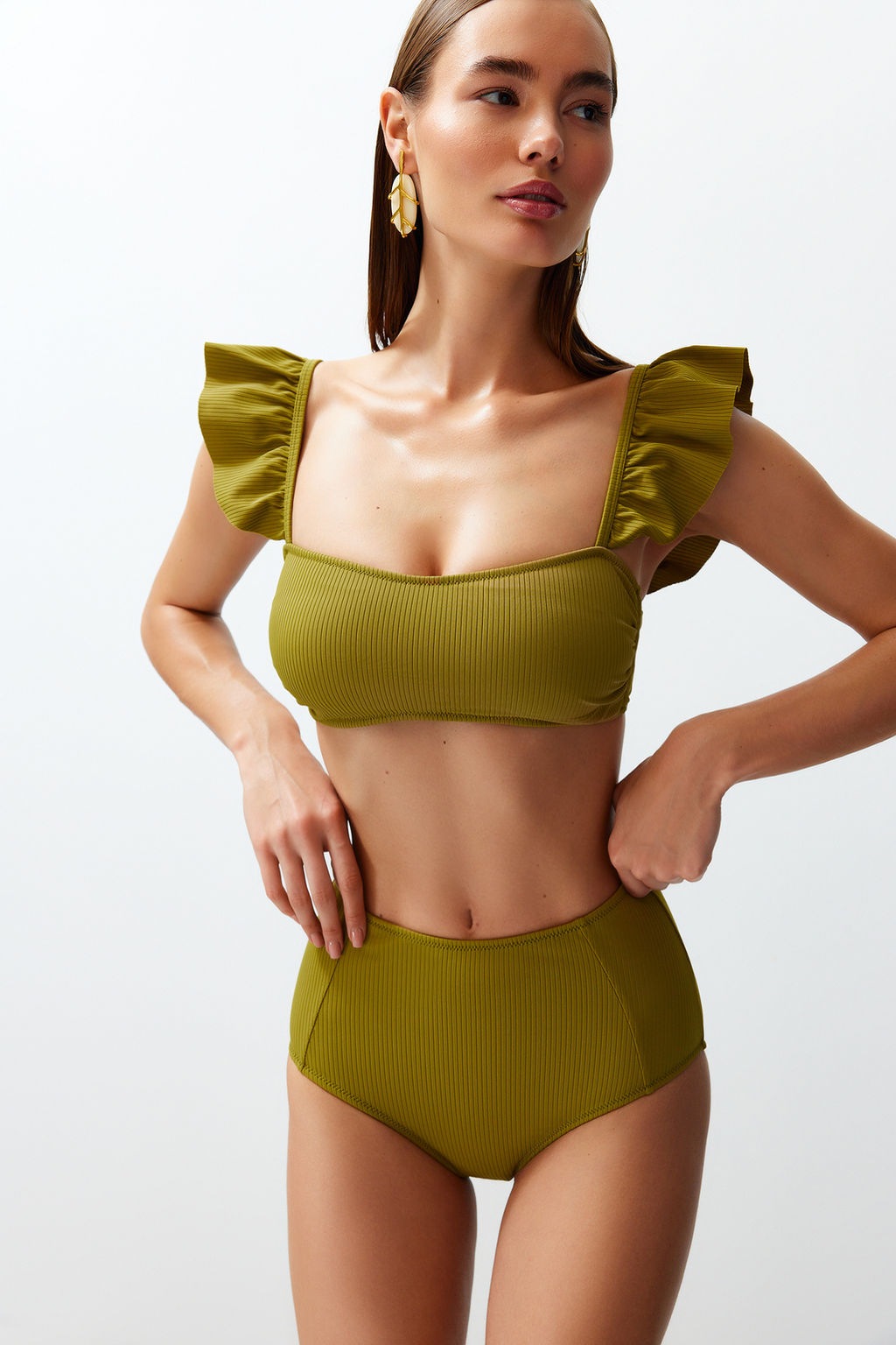 TRENDYOLMILLA Fusya Bralet F?rf?rl? Dokulu Yuksek Bel Hipster Bikini Tak?m? TBESS22BT0049 фото 40