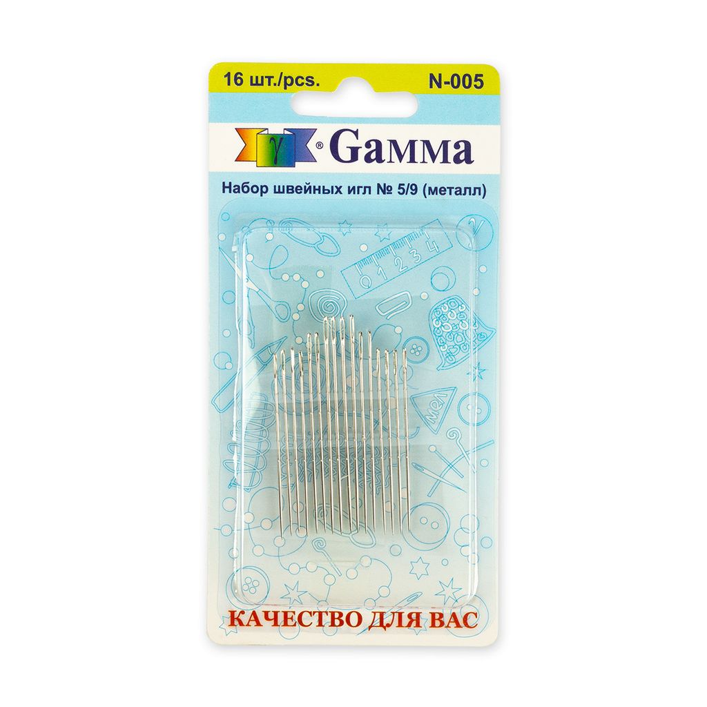 Иглы для шитья ручные Gamma N-005 для шитья №5/9 16 шт. в блистере