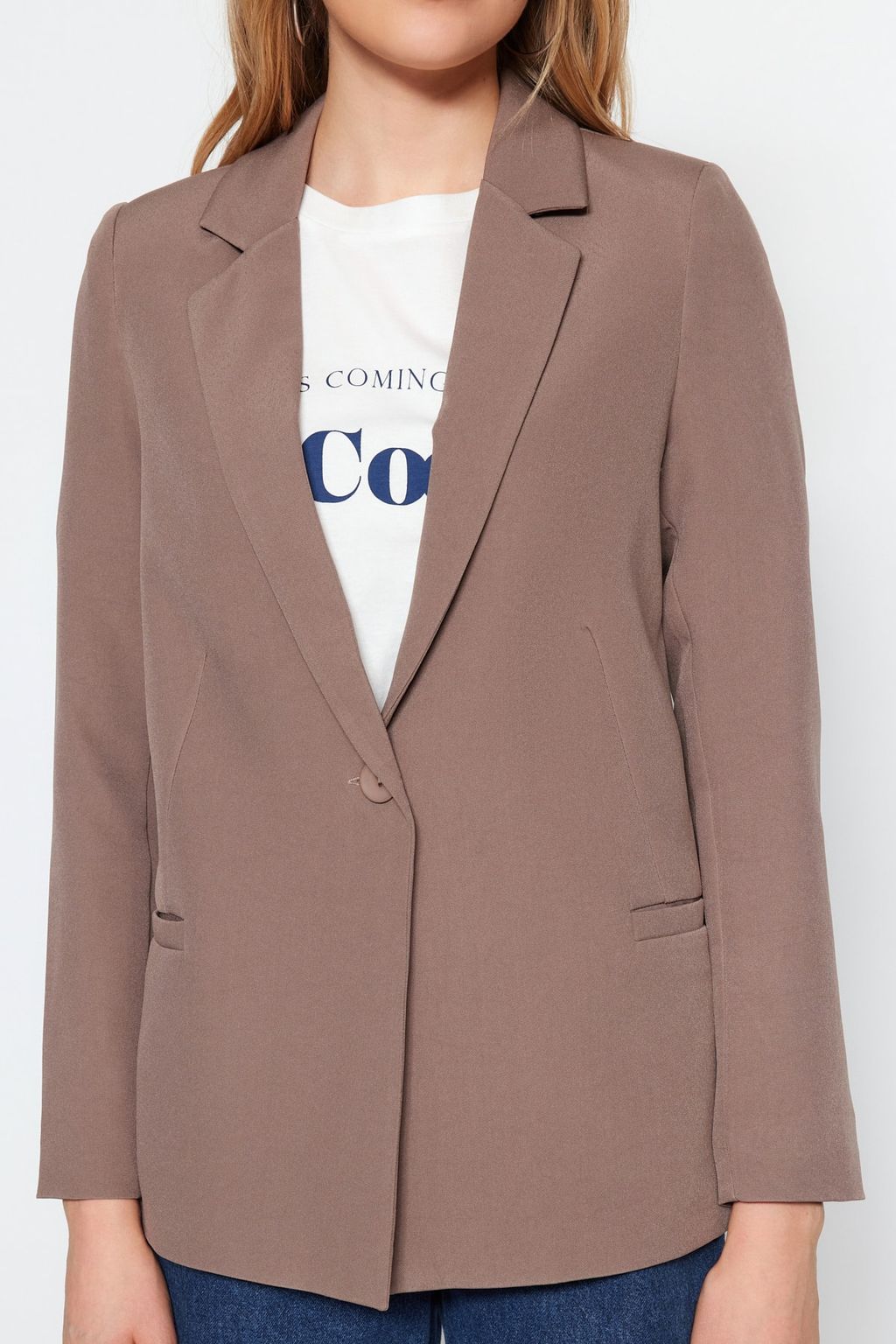 TRENDYOLMILLA Siyah Regular Astar Detayl? Dokuma Blazer Ceket TWOAW20CE0316 фото 4