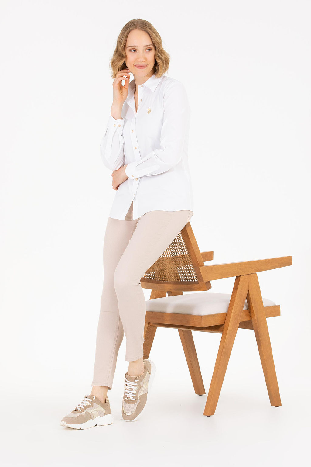 U. S. Polo Assn Женская белая базовая рубашка с длинным рукавом - U.s. polo assn фото 4