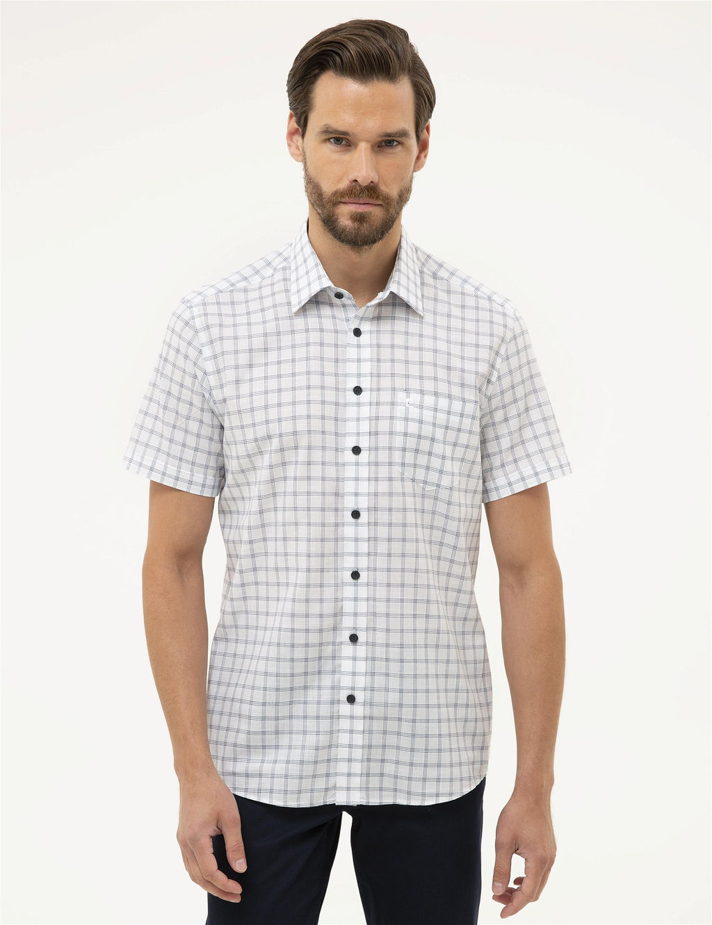 Lacivert Regular Fit K_sa Kollu G_mlek