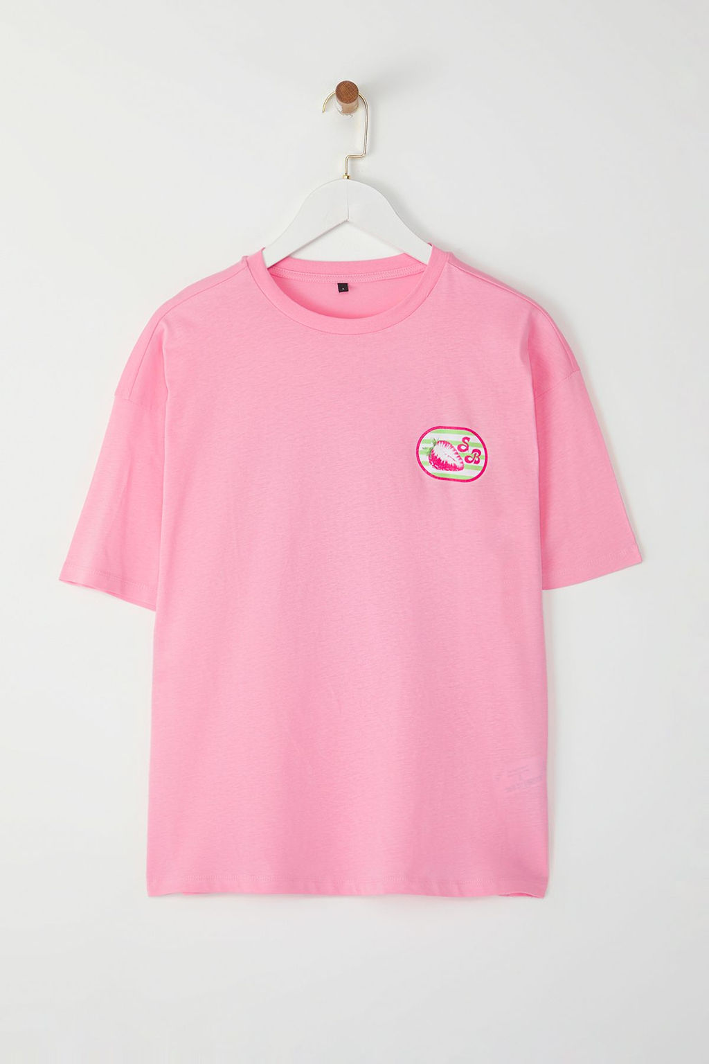 TRENDYOLMILLA Ac?k Pembe %100 Pamuk Oversize/Genis Kal?p On Arka Bask?l? Orme T-Shirt TWOSS25TS00077  фото 6