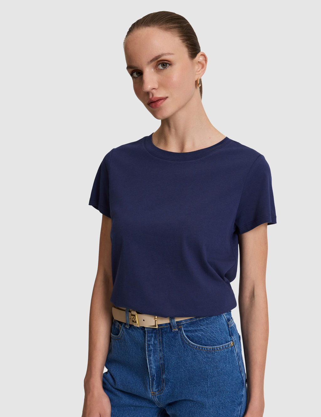 Lacivert Regular Fit Pamuklu Bisiklet Yaka Basic Ti__rt