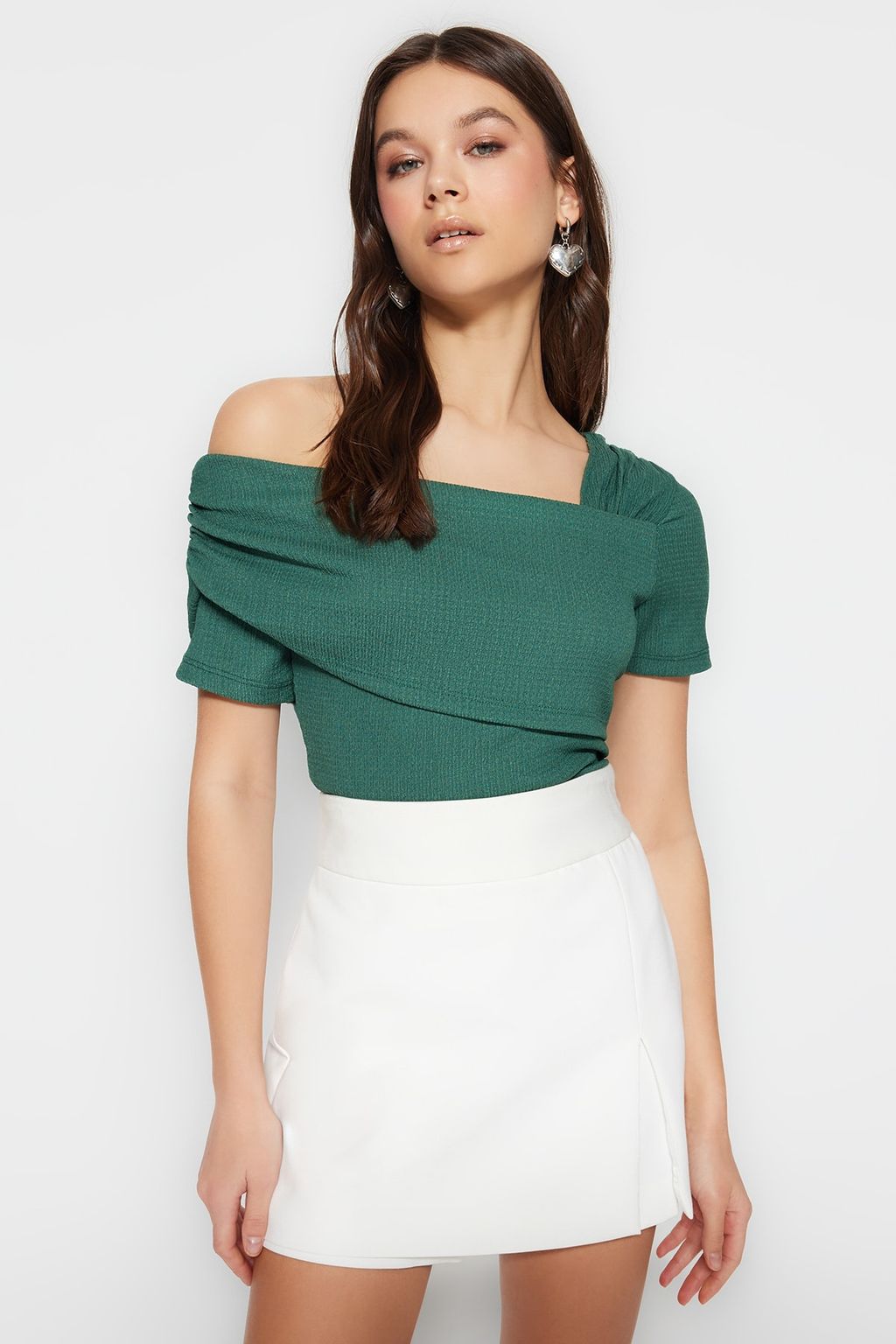 TRENDYOLMILLA Siyah Asimetrik Yakal? Fitted/Vucuda Oturan C?tc?tl? Orme Body TWOSS23BD00060 фото 12