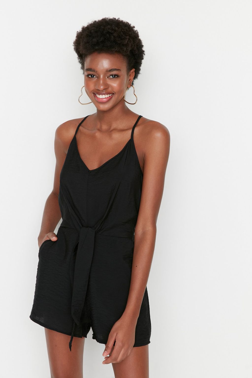 TRENDYOLMILLA Siyah Baglama Detayl? Ask?l? Mini Dokuma Tulum TWOSS22TU0300  фото 7