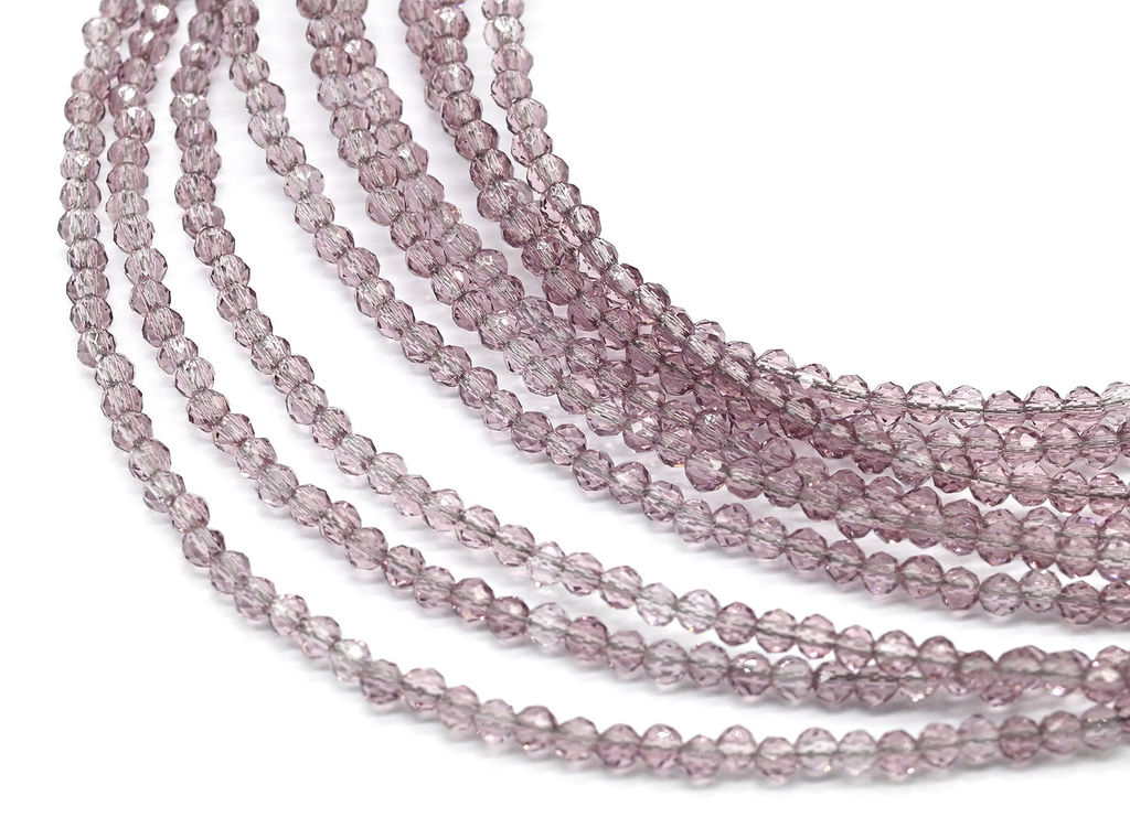 Колье с браслетом из шпинели цв.сиреневый, 3 нити, шарик гр.2мм, 46см, 20см, 13,3г