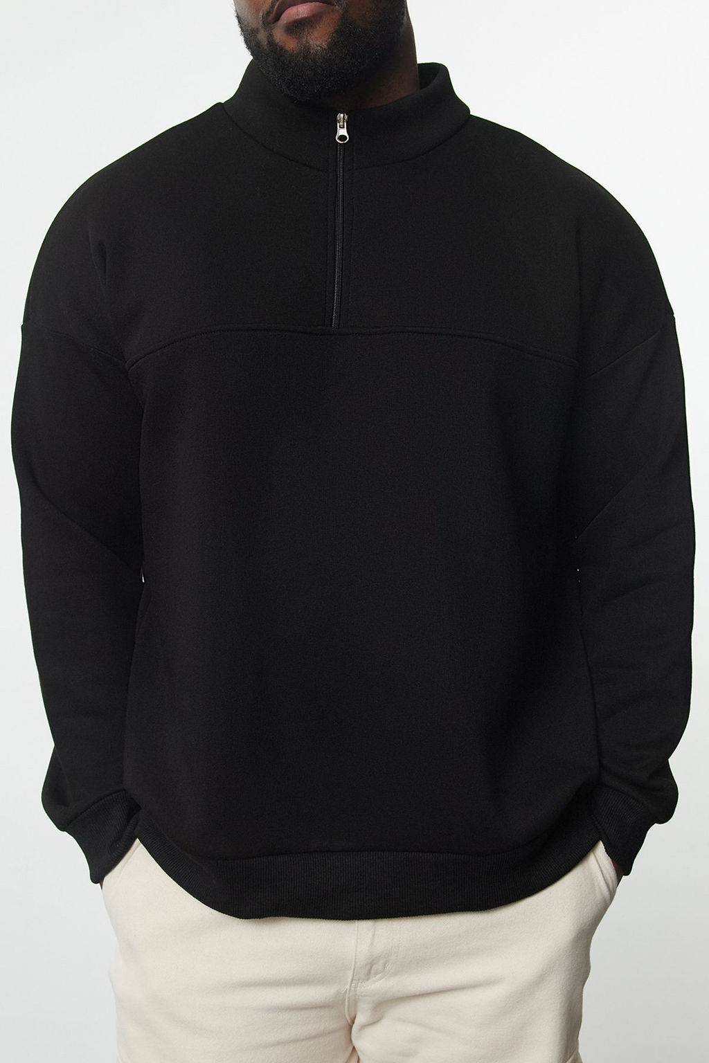 TRENDYOL MAN Buyuk Beden Siyah Oversize/Genis Kesim Fermuarl? Sweatshirt TMNAW25AO00028 - Trendyolmilla фото 3