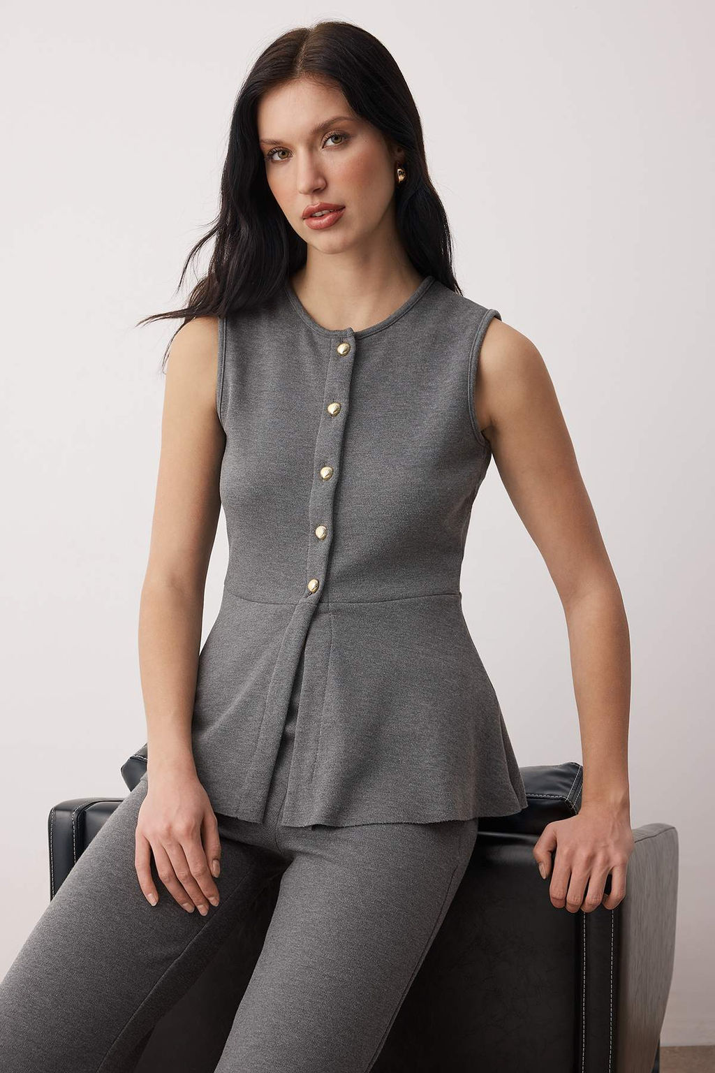 Kahverengi Selanik Dugmeli Belden Ac?lan Wide Leg/Palazzo Alt Orme Alt - Ust Tak?m TWOAW26AU00092 - Trendyolmilla фото 7