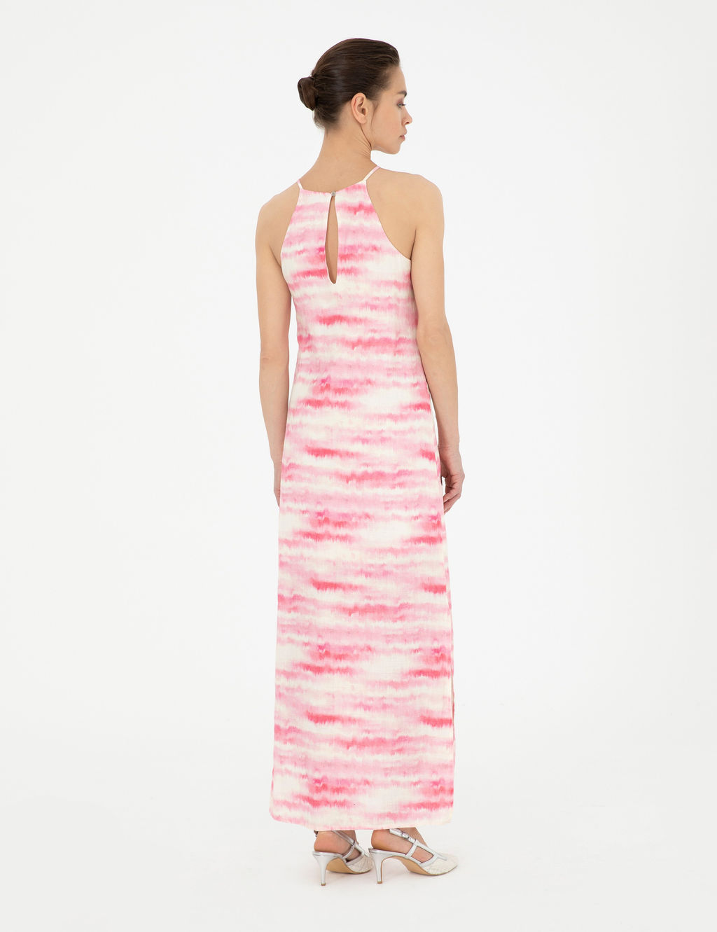 Pembe Desenli Keten Y_rtma_l_ Elbise