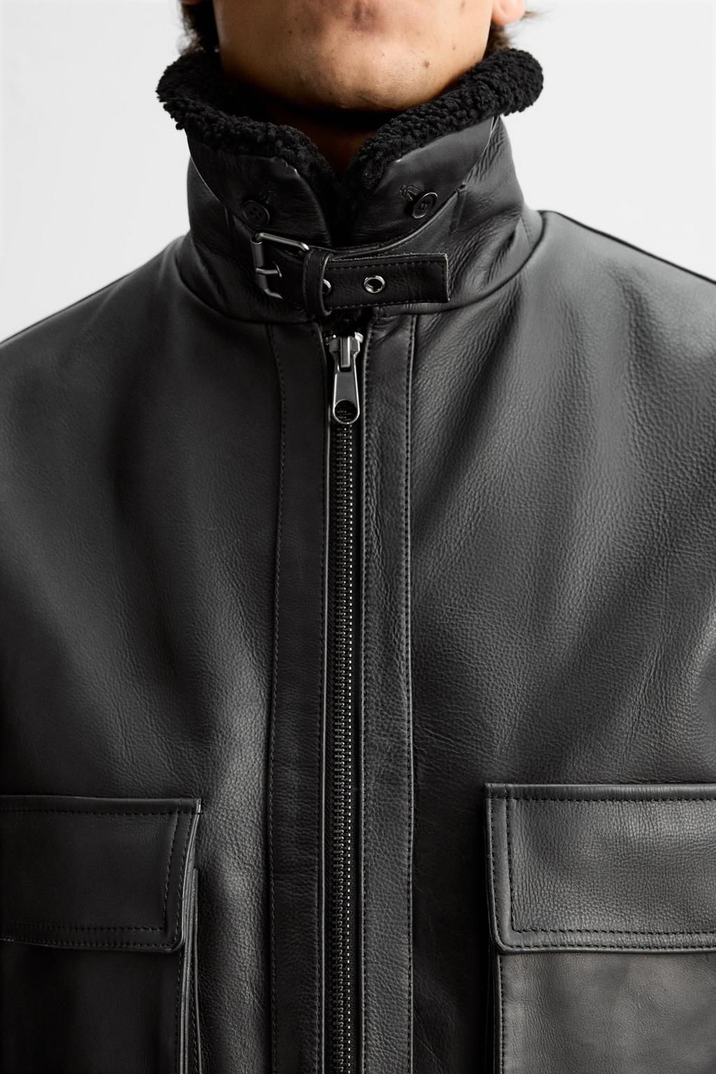 LEATHER BOMBER JACKET - Zara фото 6
