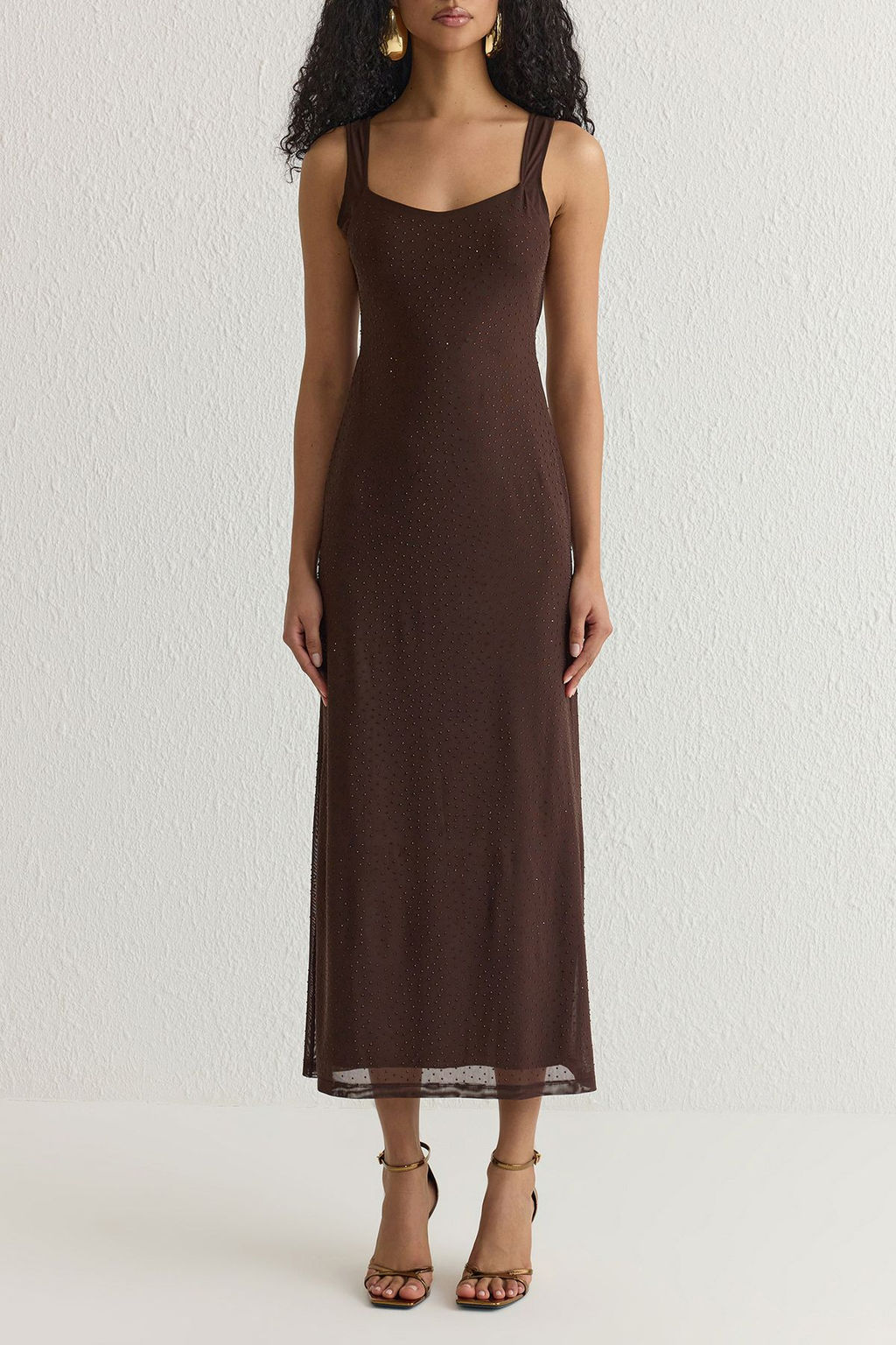 TRENDYOLMILLA Kahverengi Astarl? Parlak Tasl? Tul Orme S?k Abiye Elbise TPRSS25AE00006  фото 3