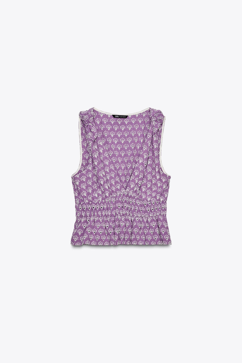 TOP WITH CUTWORK EMBROIDERY AND TIE DETAIL - Zara фото 14