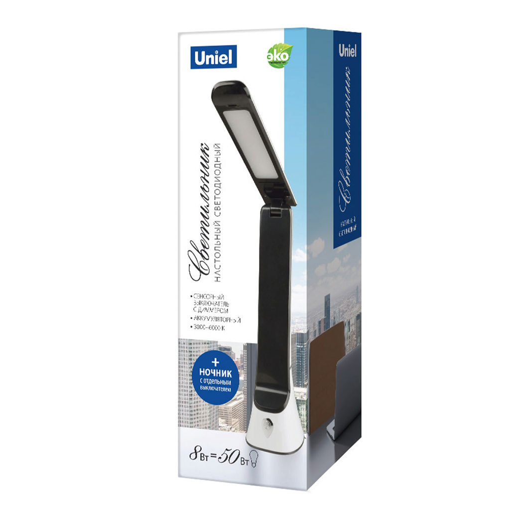 TLD-564 White-Black/LED/500Lm/3000-6000K/Dimmer/NightLight Светильник настольный с ночником, 8W. Сенсорный выключатель. Диммер. Белый с черным. ТМ Uniel - Volpe фото 25
