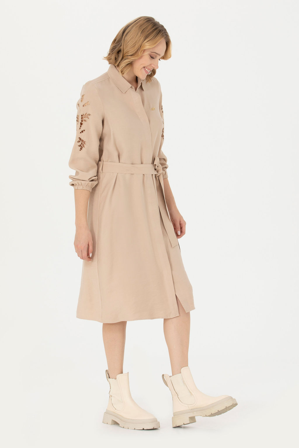 Женское тканое платье песочного цвета - U.s. polo assn фото 11