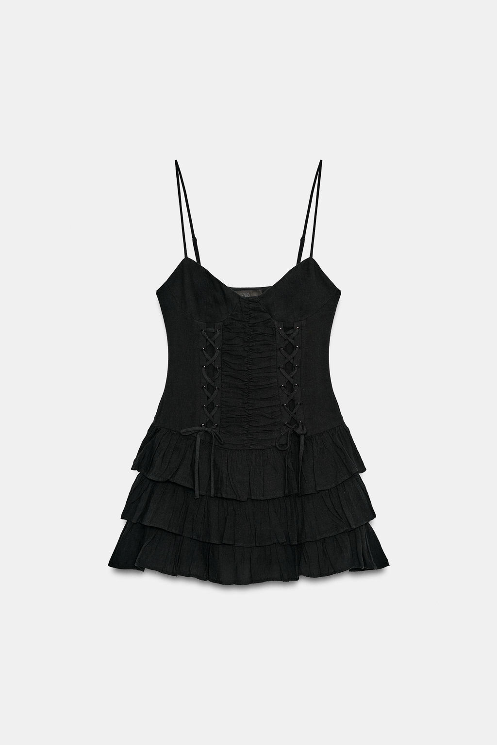 VESTIDO MINI VOLANTES CORDONES CRUZADOS / Negro - Zara фото 4