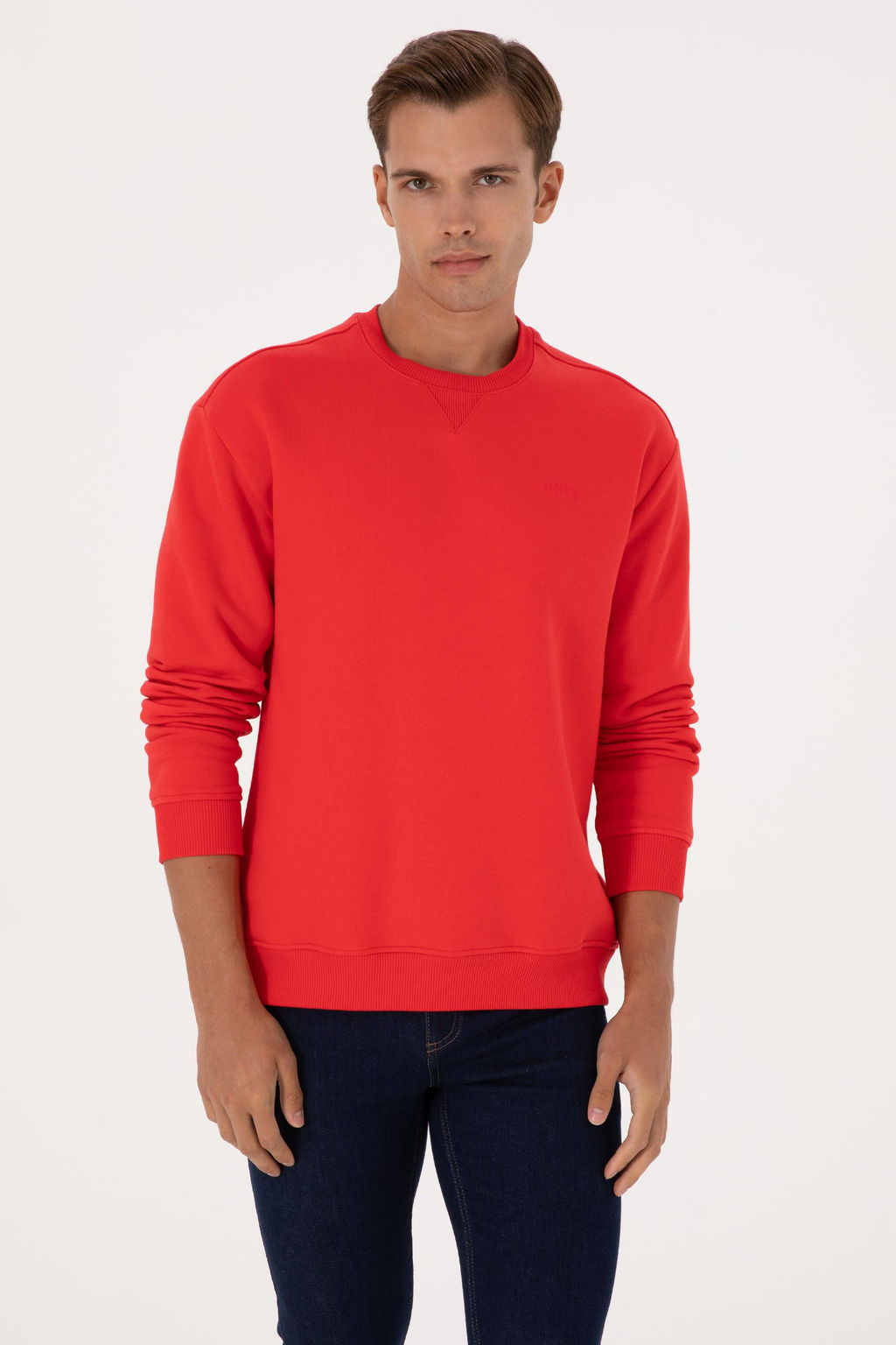 Erkek K_rm_z_ Basic Sweatshirt