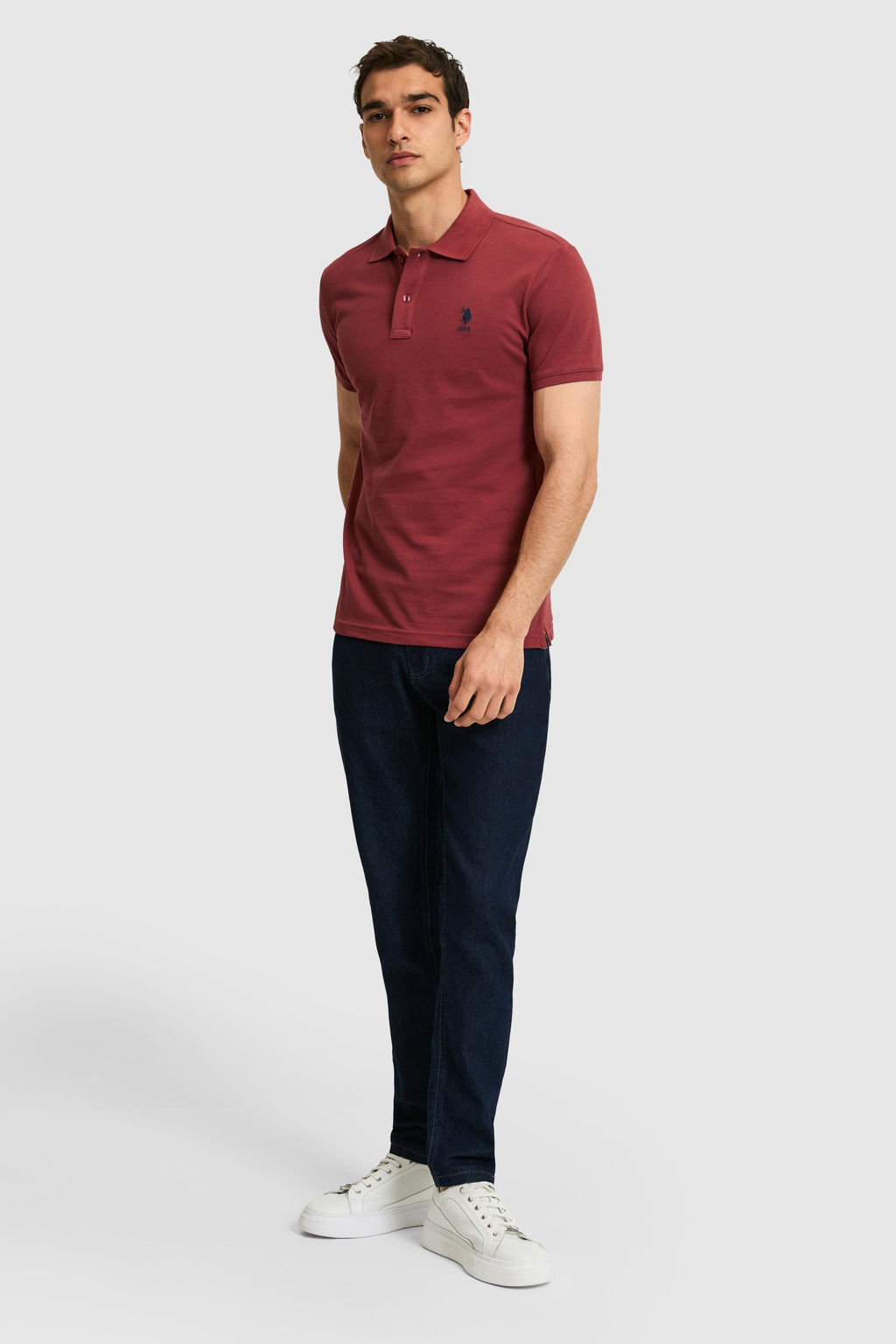 Erkek Slim Fit Polo Yaka Vi_ne Basic Ti__rt