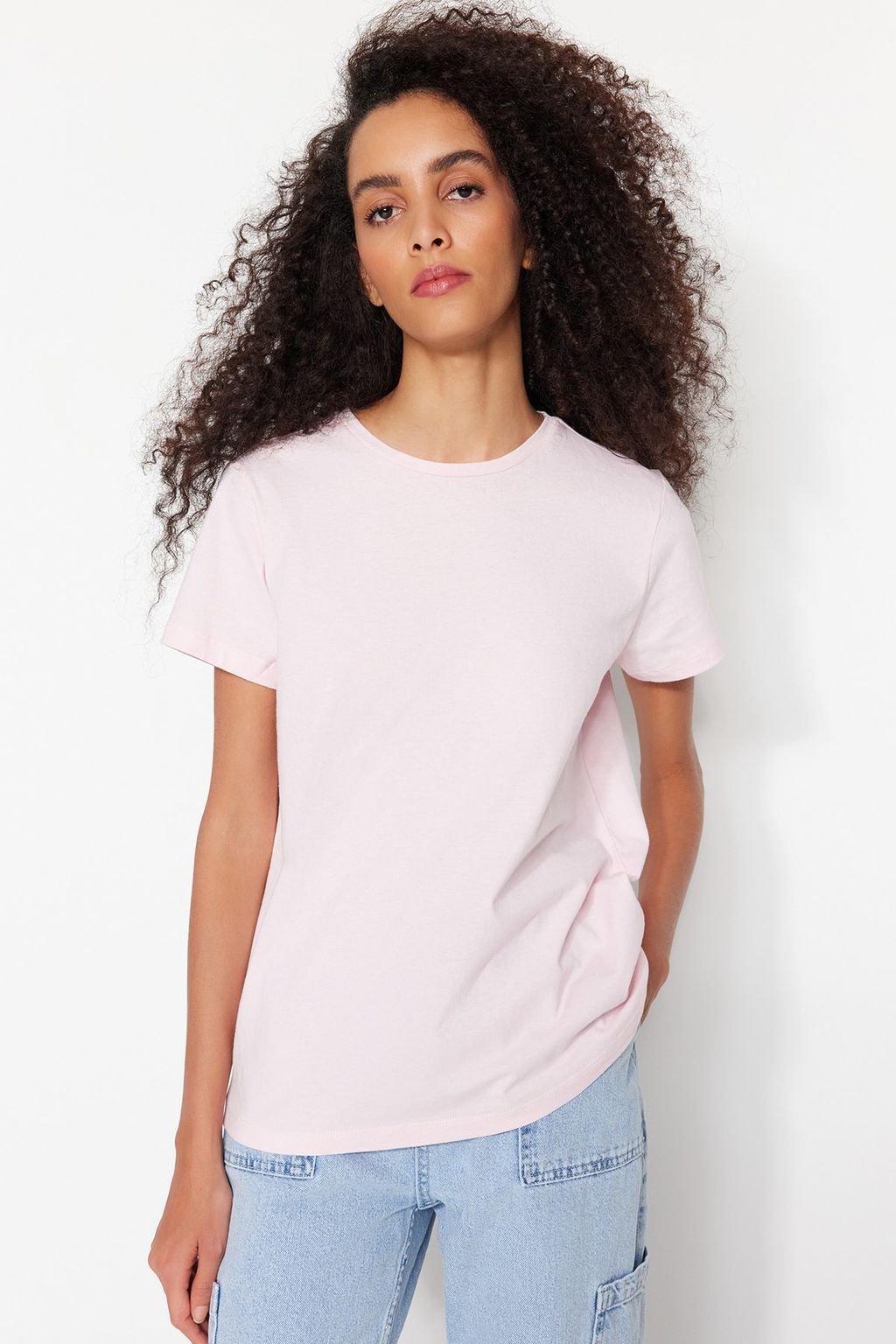 TRENDYOLMILLA Kahverengi-Bej-Haki Cizgili 3lu Paket Basic Bisiklet Yaka Orme T-Shirt TWOSS20TS0146 фото 29