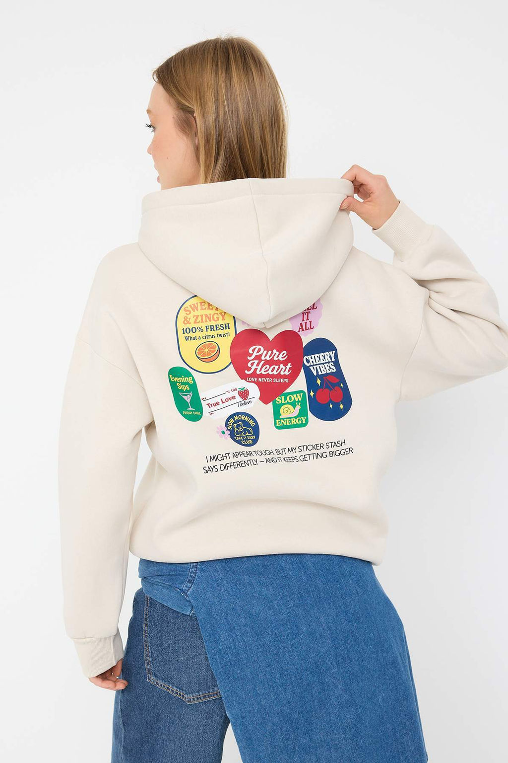 Teen Kahverengi S?rt Bask?l? Oversize Kal?p Kapusonlu Ici Polarl? Orme Sweatshirt TWOAW26SW00126 - Trendyolmilla фото 9